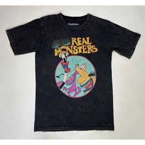 Aaahh Real Monsters TV Show Graphic T-shirt Women Small Black Acid Wash